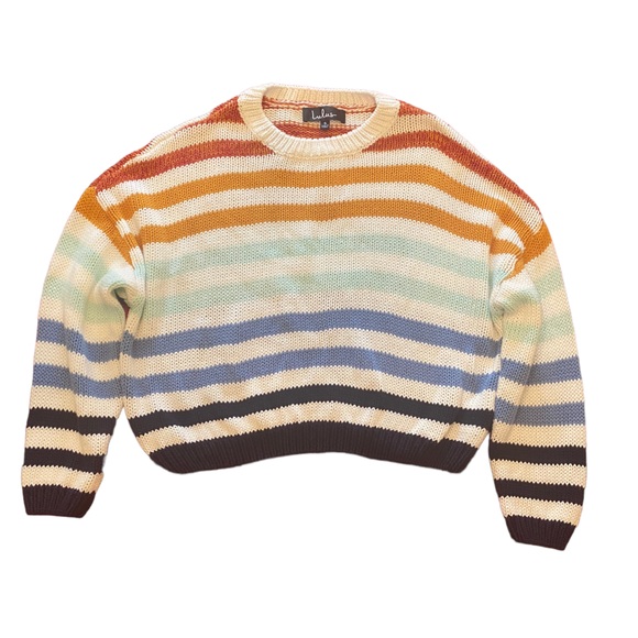 Lulus Sweaters - Lulus Charli Blue Multi Striped Knit Sweater
